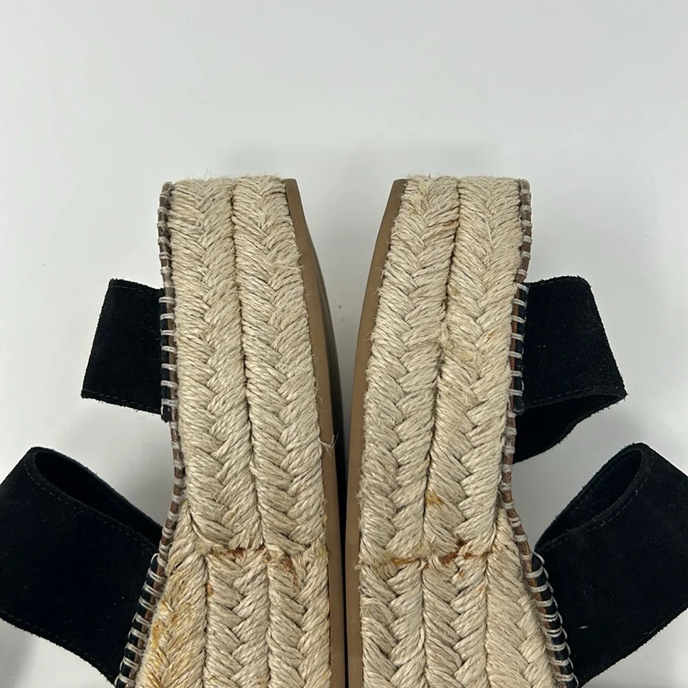 Rag & Bone Black Suede Leather Square Toe Espadrille Platform Buckle Sandals